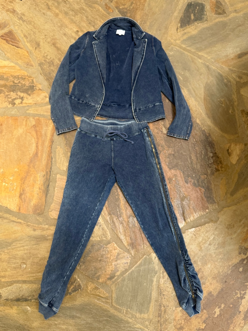SUNDAYS Denim-Look Blazer & Ruffle Jogger Set